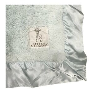 Little Giraffe Light Blue Chenille Fur Soft Baby Blanket Lovey Satin Trim EUC